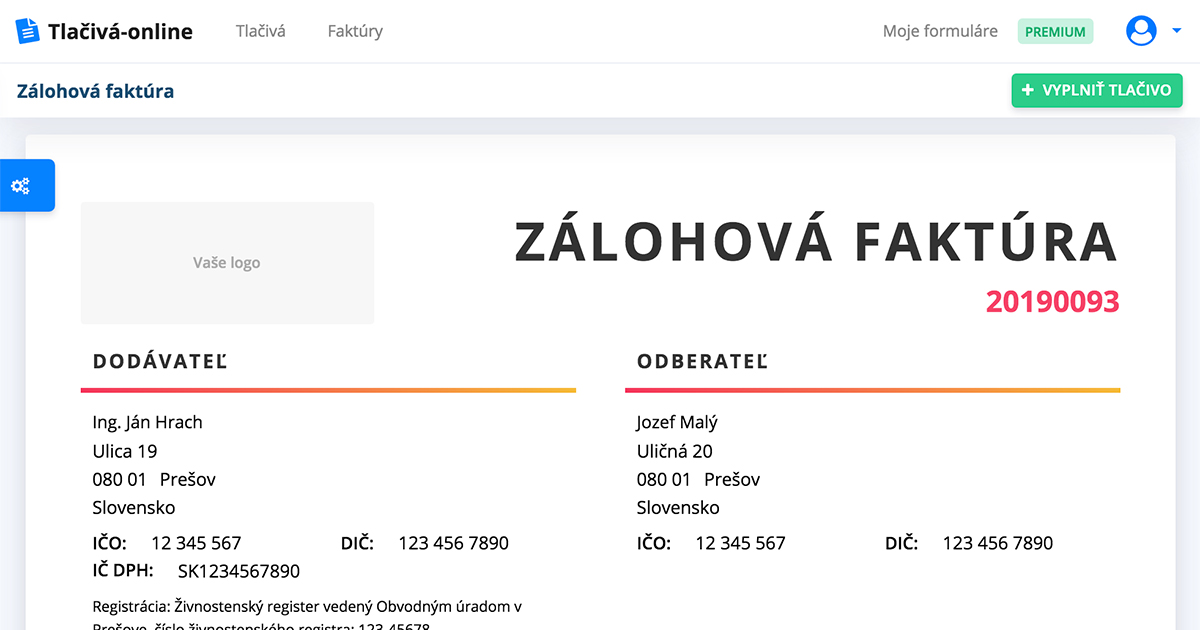 Zálohová faktúra online - Vzor zálohovej faktúry